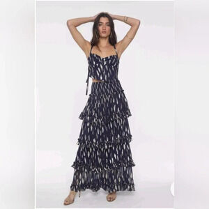 Free People Solar Corset Top Equinox Ruffle Skirt Size Small Blue Gold Set